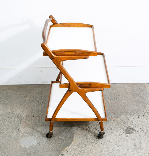 Mid Century Danish Modern Serving Cart Italian Bar Tray Trolley Rolling White - Image 8