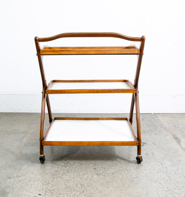 Mid Century Danish Modern Serving Cart Italian Bar Tray Trolley Rolling White - Image 9