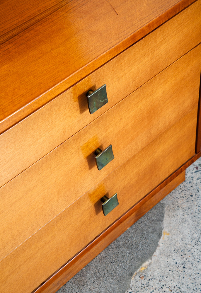 Mid Century Danish Modern Cabinet Wall Unit Hutch Compact Teak Glass Drop Down - Image 9