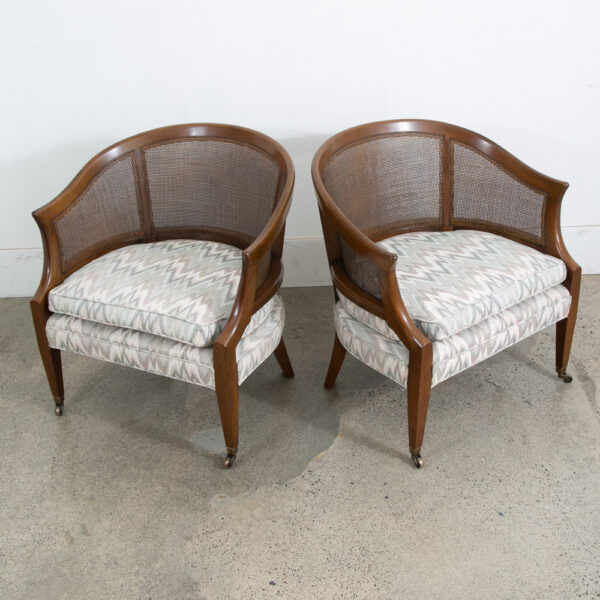 Mid Century Modern Lounge Chairs Armchairs Set Cane Back Brown Grey White Mcm - Image 7