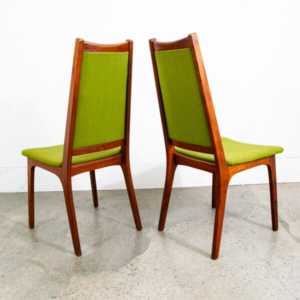 Mid Century Modern Dining Chairs Pair Set Green Sculptural Walnut High Back Mcm - Image 3
