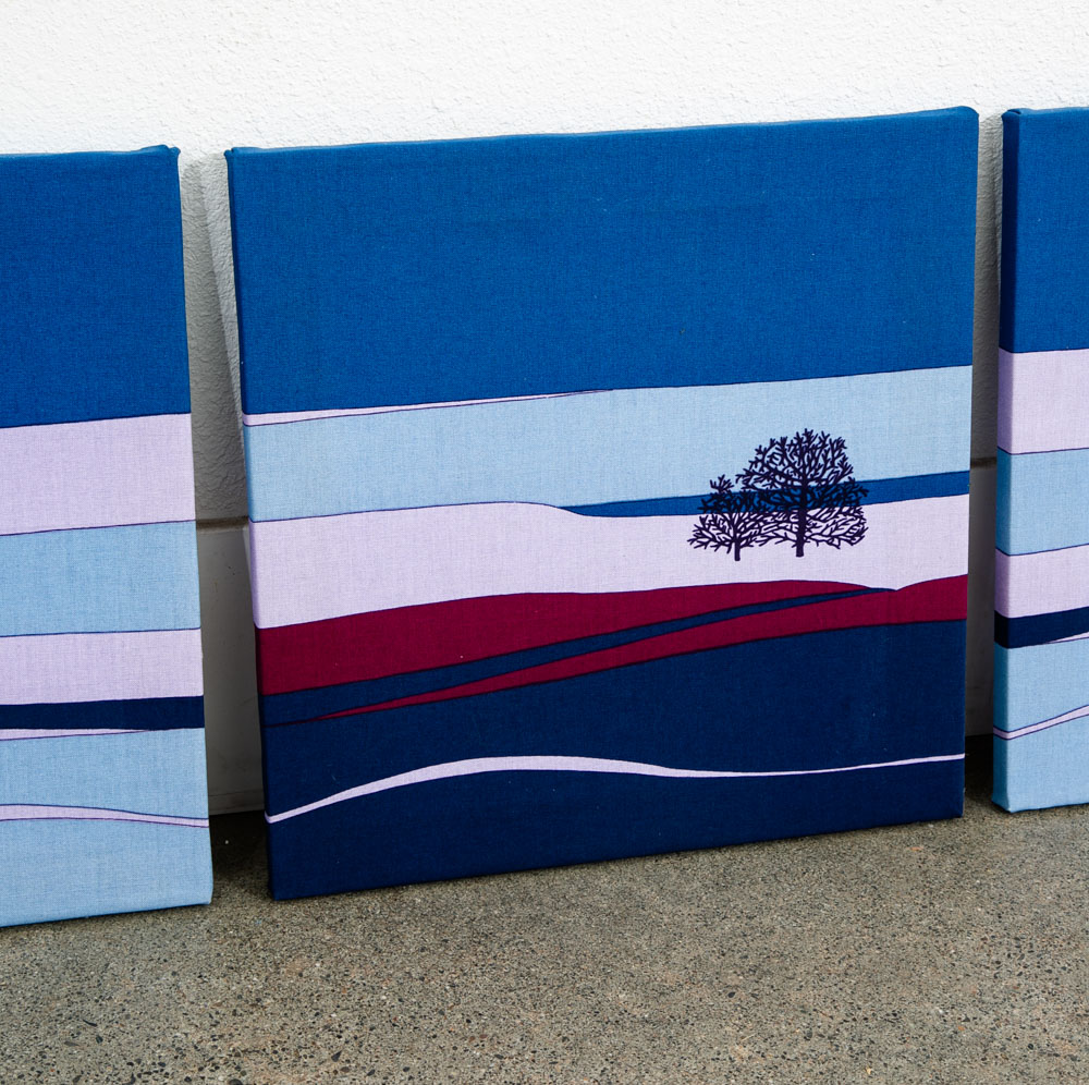 Mid Century Modern Tapestry Wall Art Blue Landscapes Trees Set 3 Sara Popovits - Image 8