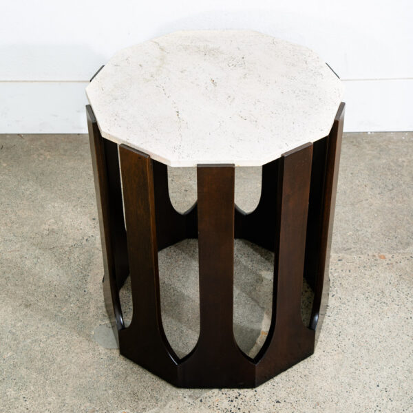Mid Century Modern Side Table End Travertine Stone Mahogany Harvey Probber Round - Image 12