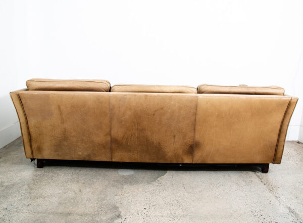 Mid Century Danish Modern Sofa 3 Seater Leather Tan Brown Vintage Denmark Mcm - Image 4