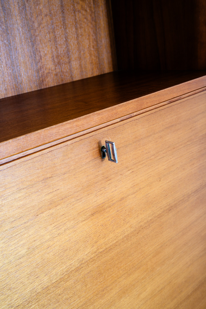 Mid Century Danish Modern Cabinet Wall Unit Hutch Compact Teak Glass Drop Down - Image 12