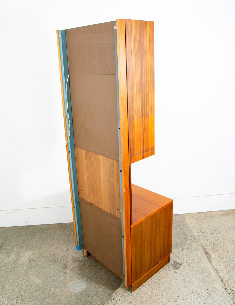 Mid Century Danish Modern Cabinet Wall Unit Hutch Compact Teak Glass Drop Down - Image 5