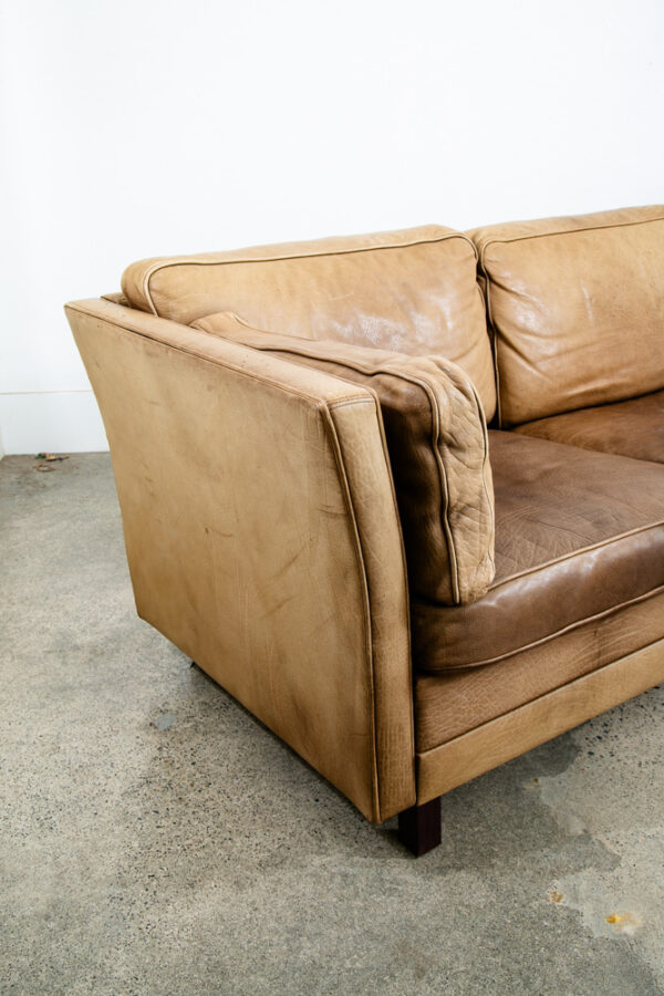 Mid Century Danish Modern Sofa 3 Seater Leather Tan Brown Vintage Denmark Mcm - Image 8