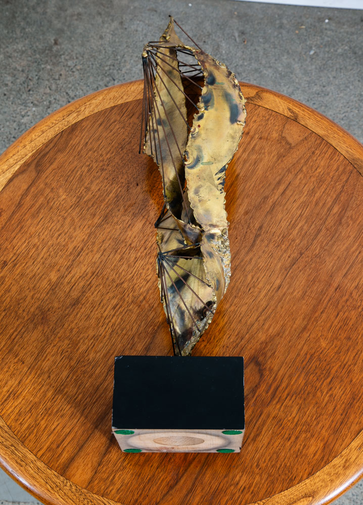 Mid Century Modern Sculpture Brass Metal Modernist Abstract Black Base Vintage - Image 7