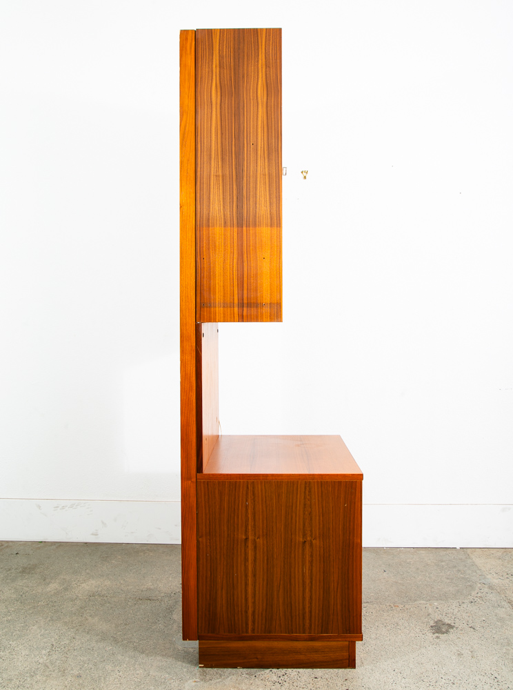 Mid Century Danish Modern Cabinet Wall Unit Hutch Compact Teak Glass Drop Down - Image 3