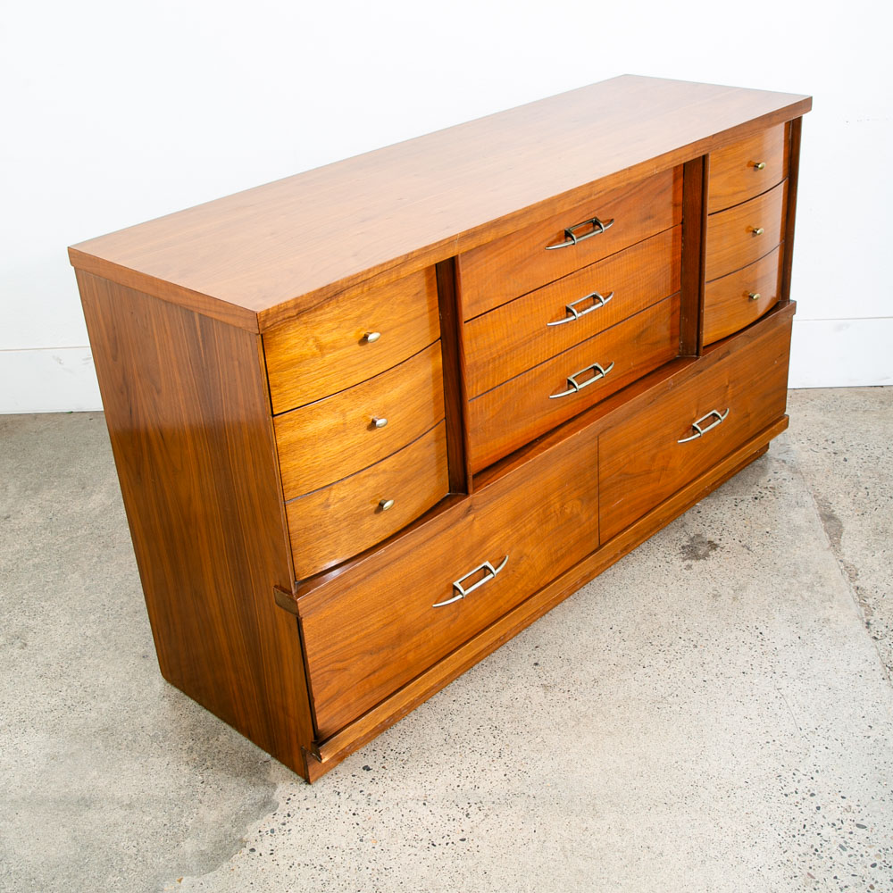 Mid Century Modern Credenza Dresser 8 Drawer Walnut Drew High Brass Trim Mcm - Image 2