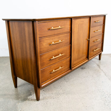 Mid Century Modern Dresser Credenza Davis Low Wide 12 Drawer Solid Walnut Brass