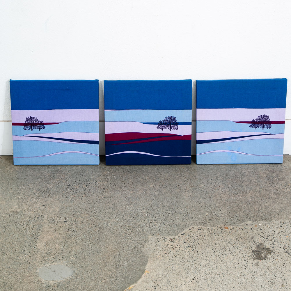 Mid Century Modern Tapestry Wall Art Blue Landscapes Trees Set 3 Sara Popovits - Image 9
