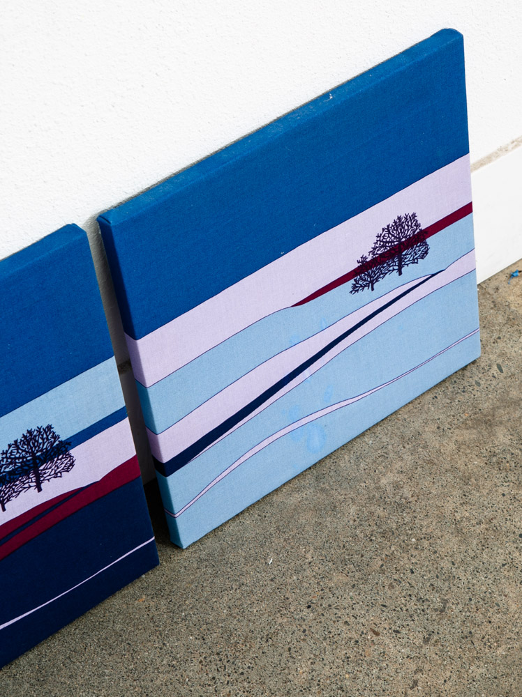 Mid Century Modern Tapestry Wall Art Blue Landscapes Trees Set 3 Sara Popovits - Image 10