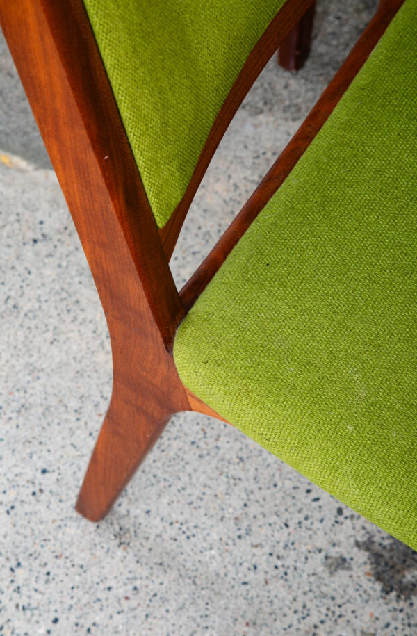 Mid Century Modern Dining Chairs Pair Set Green Sculptural Walnut High Back Mcm - Image 6