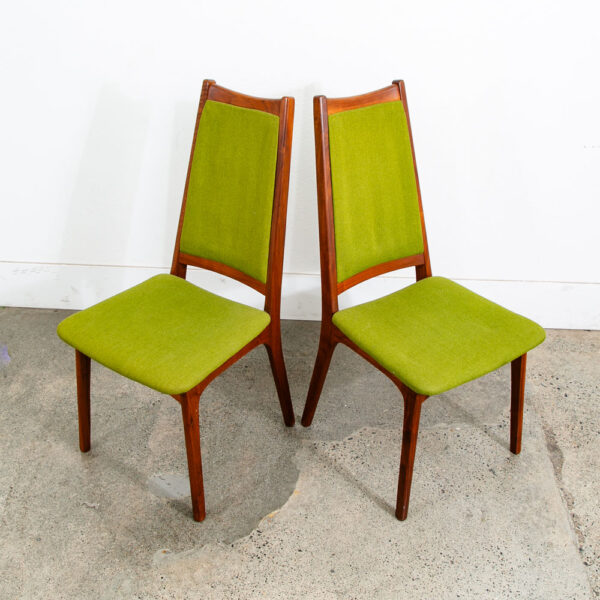 Mid Century Modern Dining Chairs Pair Set Green Sculptural Walnut High Back Mcm - Image 4