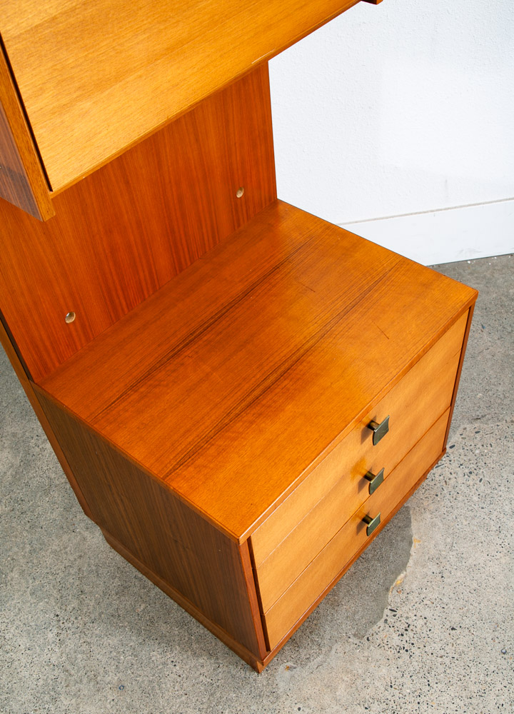 Mid Century Danish Modern Cabinet Wall Unit Hutch Compact Teak Glass Drop Down - Image 10