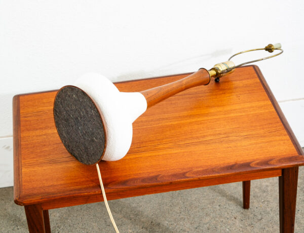 Mid Century Modern Table Lamp Abstract Ceramic Pottery White Black Round Wood - Image 4