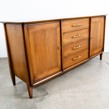 Mid Century Modern Dresser Credenza Wide 5 Drawer Solid Walnut Brass Mcm Vintage