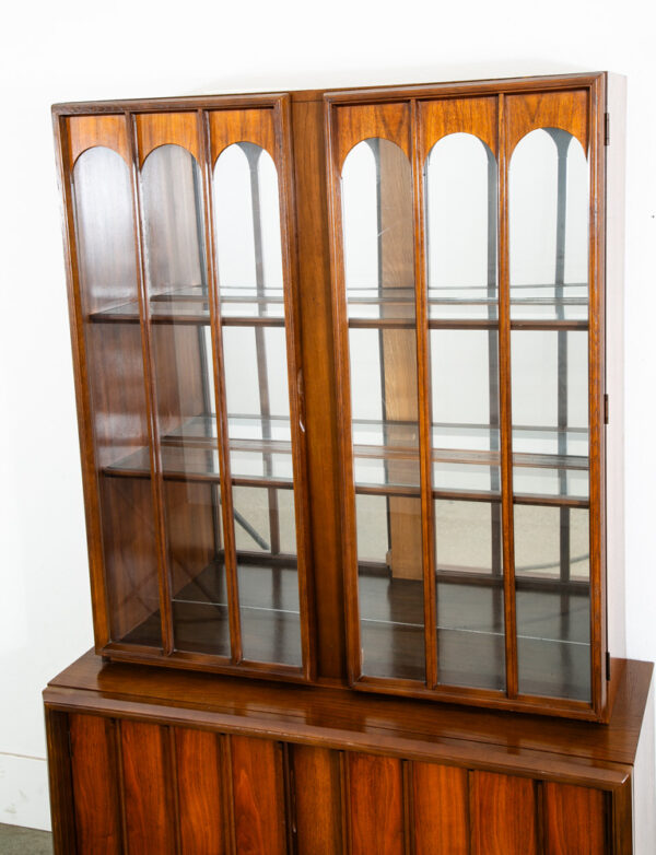 Mid Century Modern China Cabinet Hutch Cabinet Glass Display Compact Walnut Mcm - Image 5