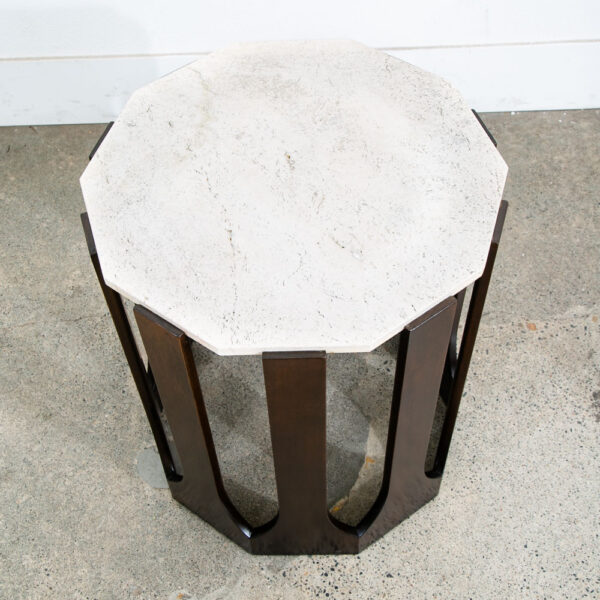 Mid Century Modern Side Table End Travertine Stone Mahogany Harvey Probber Round - Image 3
