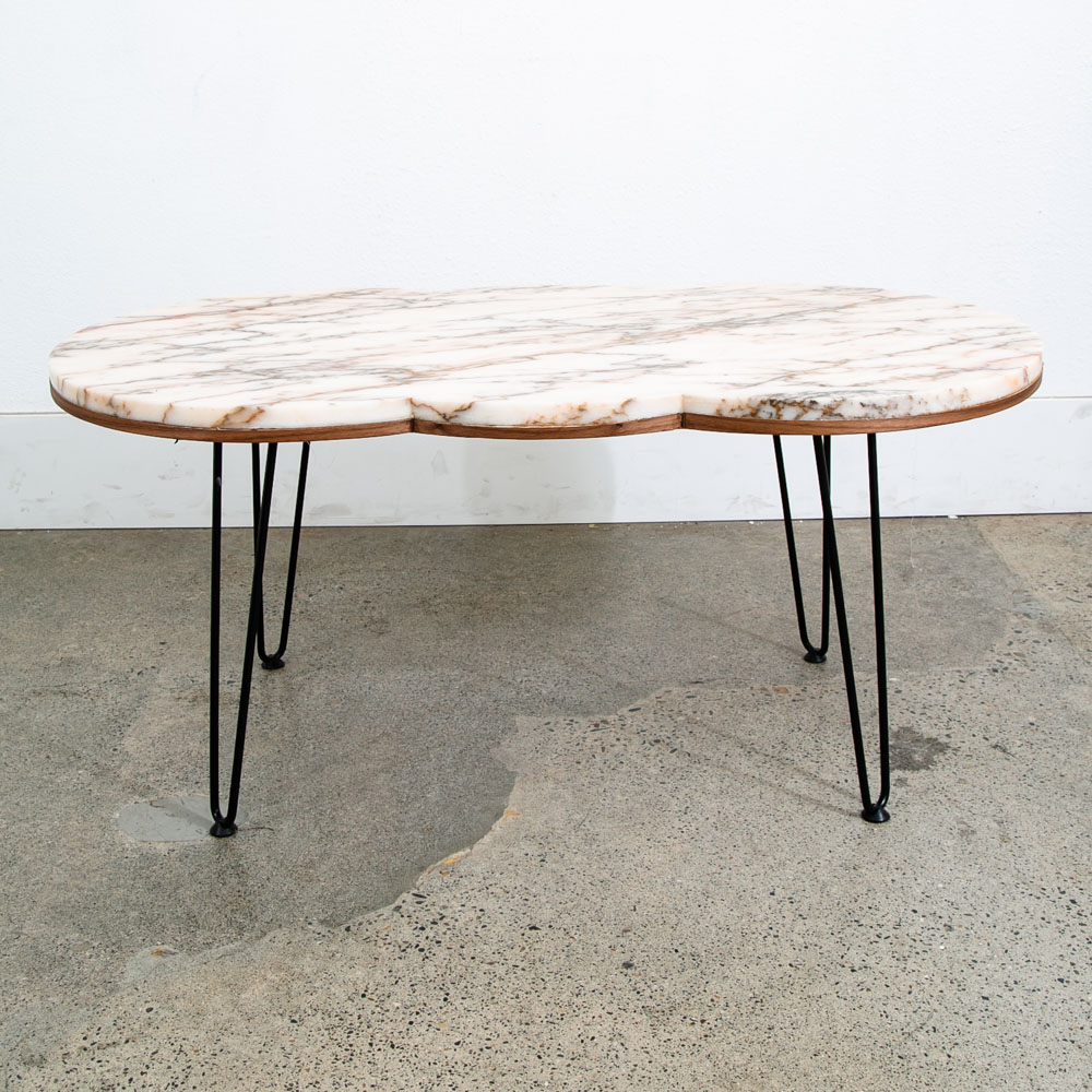 Mid Century Modern Coffee Table Marble Sculptural Vintage Mcm Hairpin Oval White - Image 5