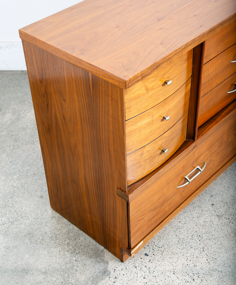 Mid Century Modern Credenza Dresser 8 Drawer Walnut Drew High Brass Trim Mcm - Image 12
