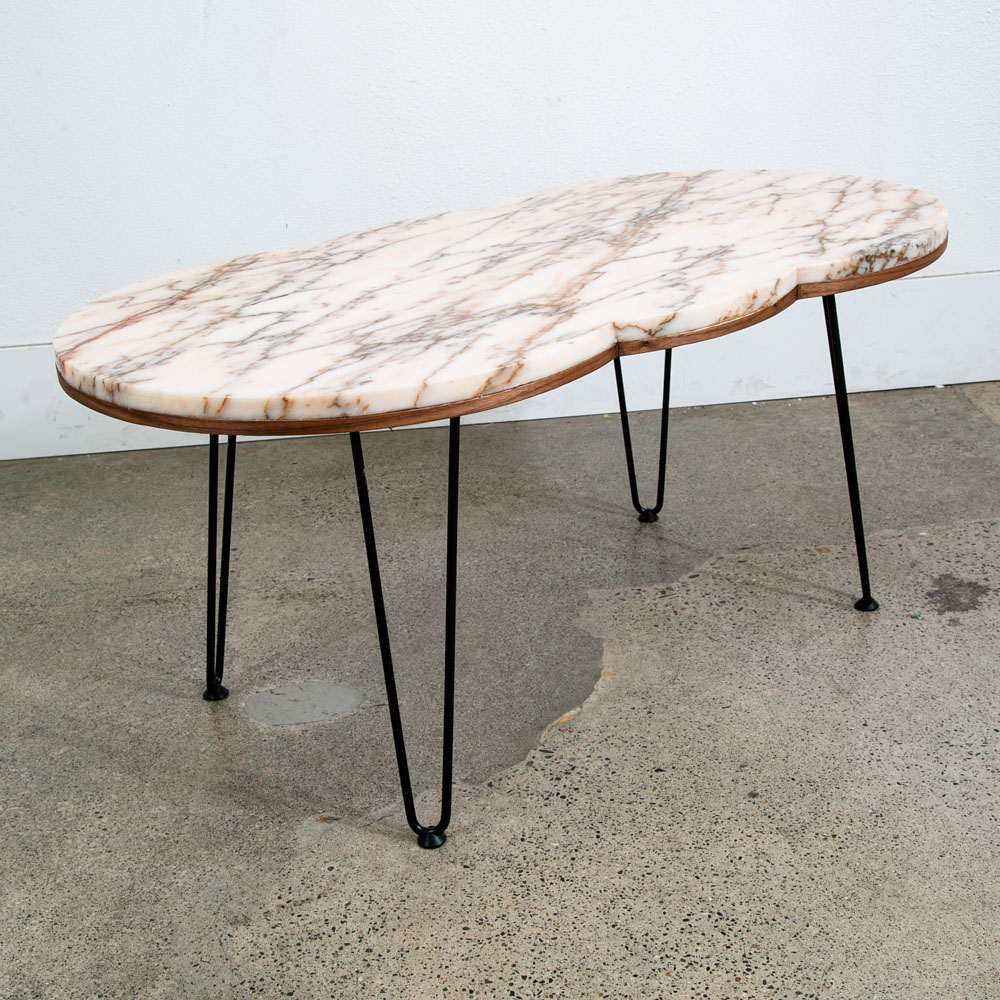 Mid Century Modern Coffee Table Marble Sculptural Vintage Mcm Hairpin Oval White - Image 3