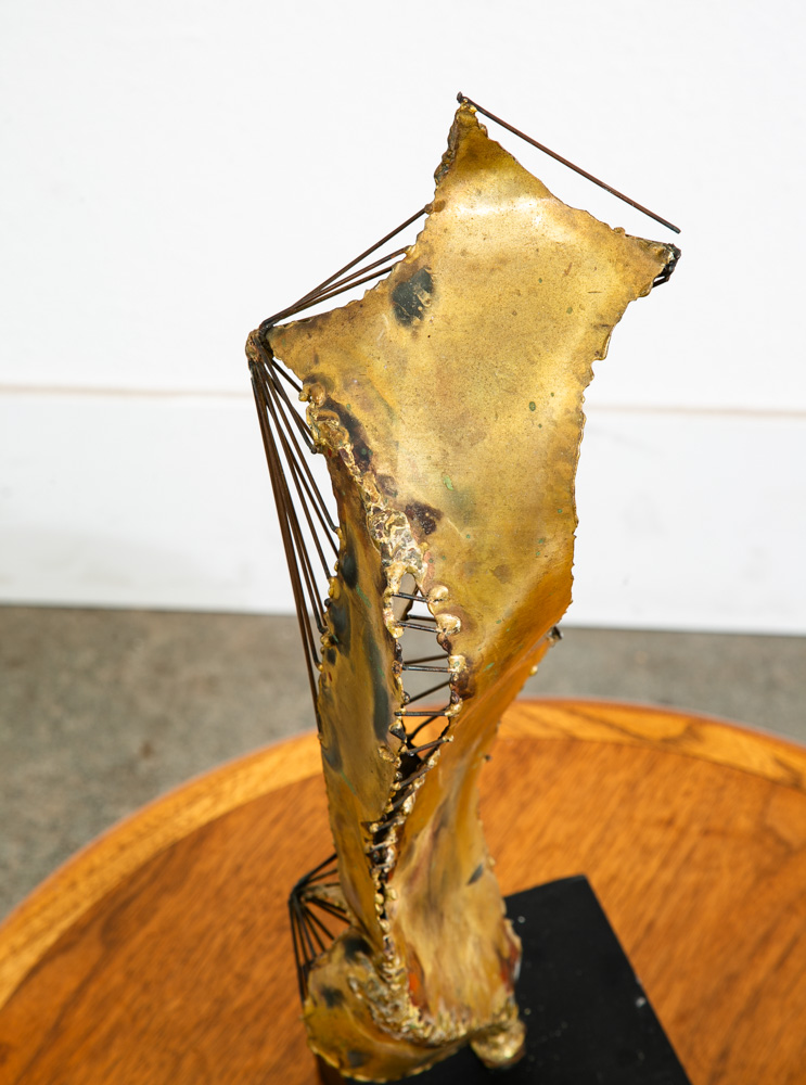 Mid Century Modern Sculpture Brass Metal Modernist Abstract Black Base Vintage - Image 5