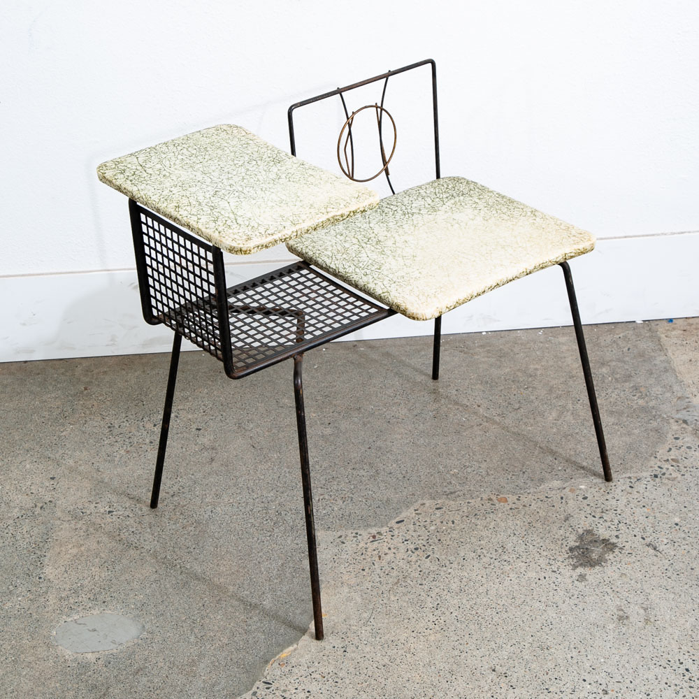 Mid Century Modern Gossip Bench Telephone Table Entryway Beard Vintage Metal Mcm