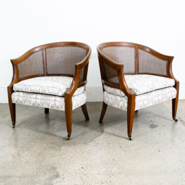 Mid Century Modern Lounge Chairs Armchairs Set Cane Back Brown Grey White Mcm