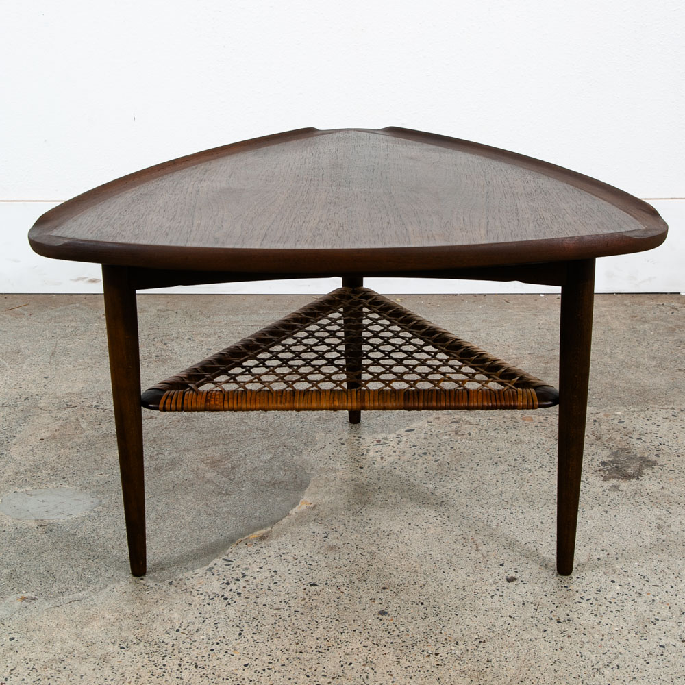 Mid Century Danish Modern Side Table Guitar Pick Poul Jensen Selig Cane Shelf NM - Image 6