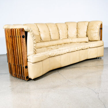 Mid Century Modern Sofa Couch 3 Seater Pacific Green Leather Natural Tan Wood VG