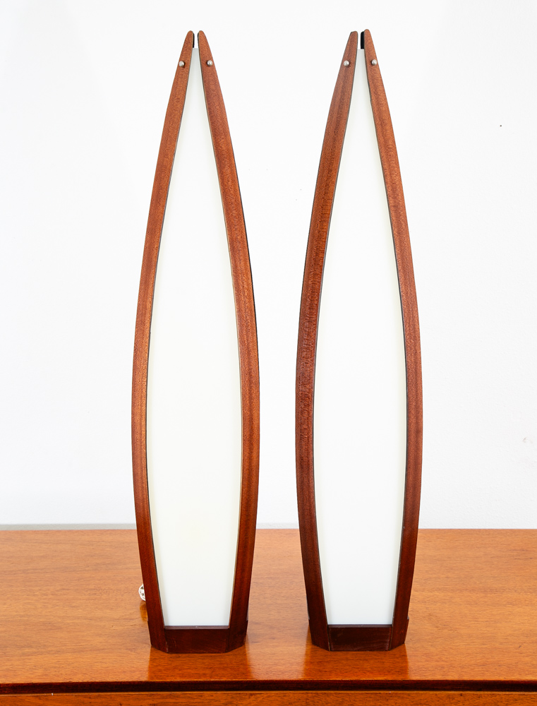 Mid Century Modern Lamp Set Table Light lighting Modeline Wood White Mahogany - Image 12