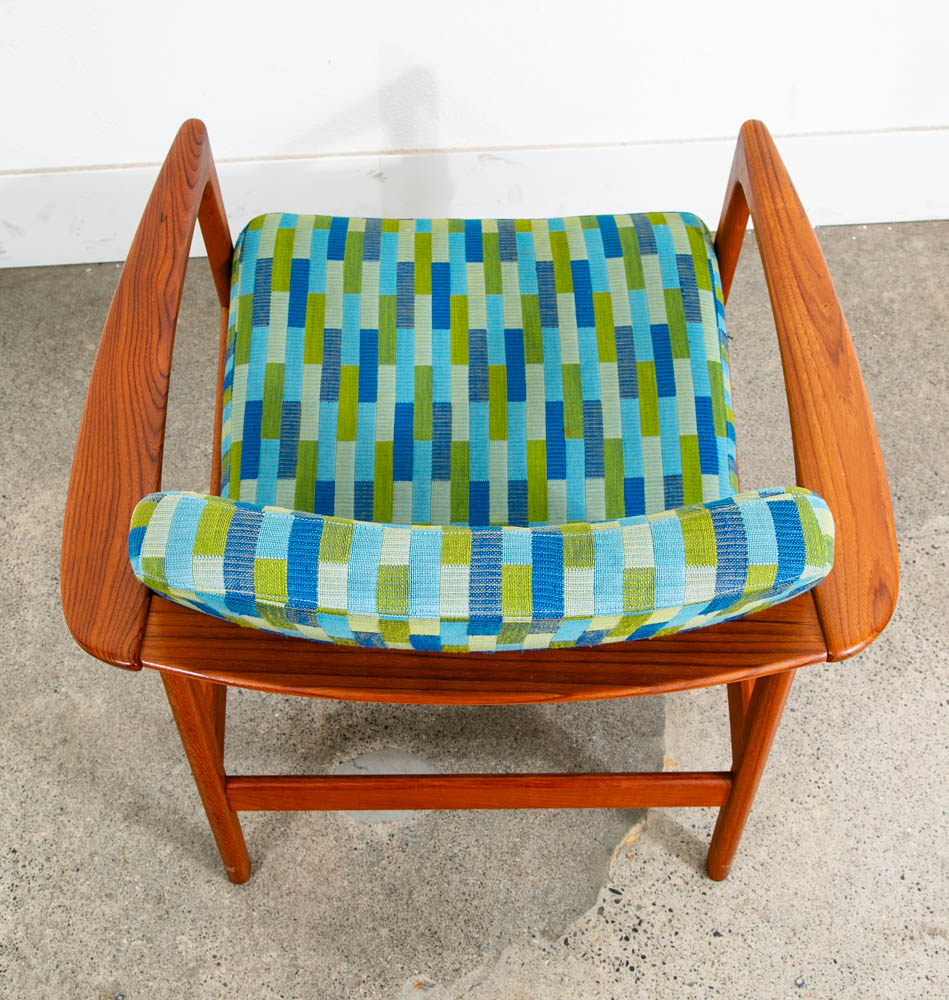 Mid Century Danish Modern Lounge Chair Folke Ohlsson Dux Sweden Teak Blue Green - Image 2