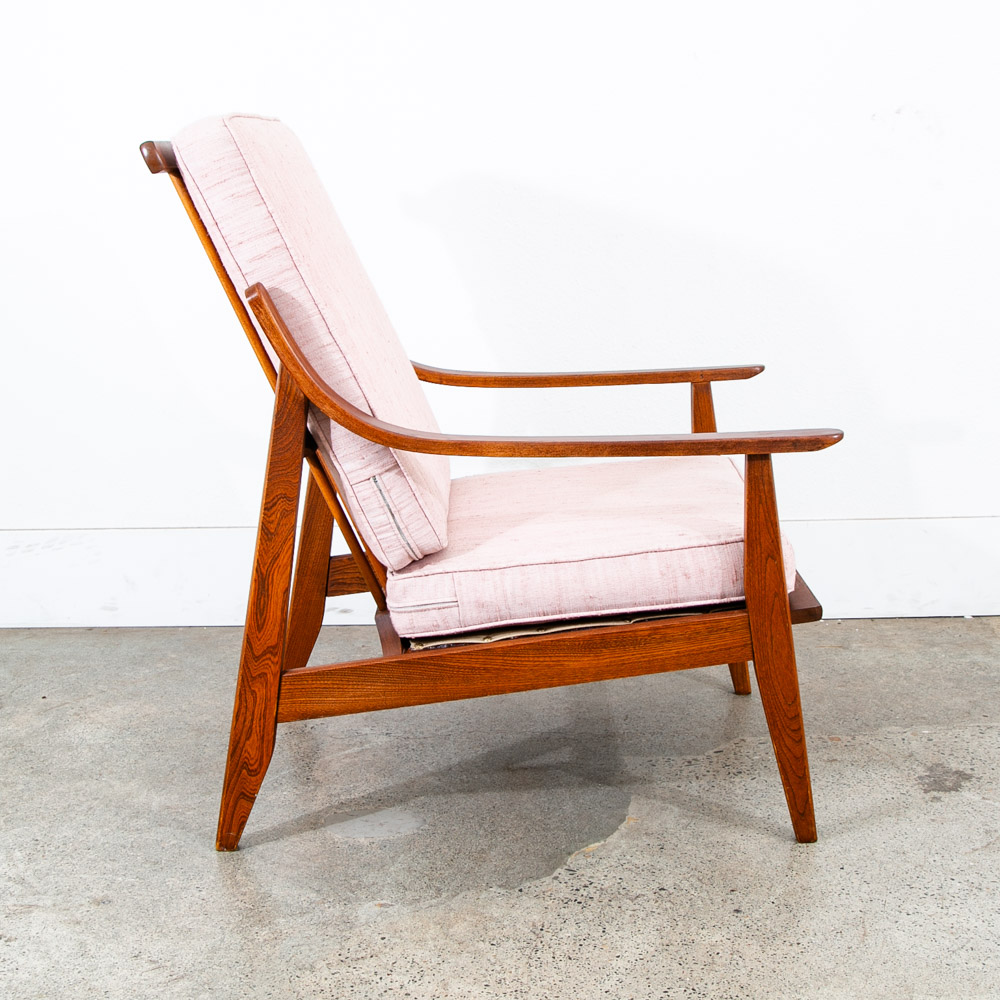 Mid Century Danish Modern Lounge Chair Salmon Pink Peach Armchair Mcm Baumritter