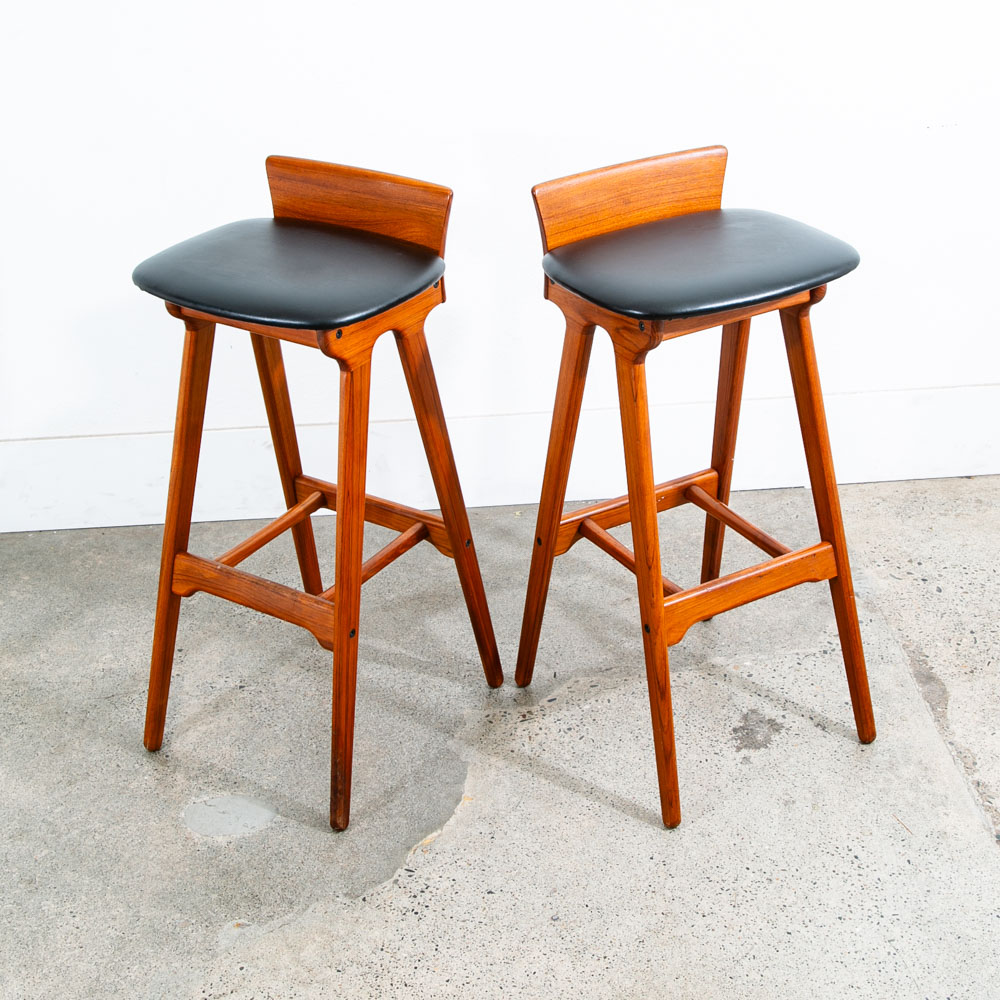 Mid Century Modern Bar Stools Set 2 Black Erik Buch Solid Teak Christiansens Mcm