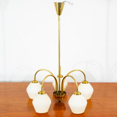Mid Century Modern Chandelier Light Lamp Brass Glass 5 light Ceiling Fog & Morup