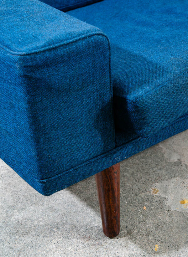 Mid Century Danish Modern Sofa Couch Solid Rosewood 4 Seater Navy Blue Vintage - Image 10