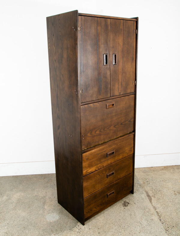 Mid Century Danish Modern Bookshelf Cabinet Oak Doors Drop Down Desk Compact Mcm - Image 8
