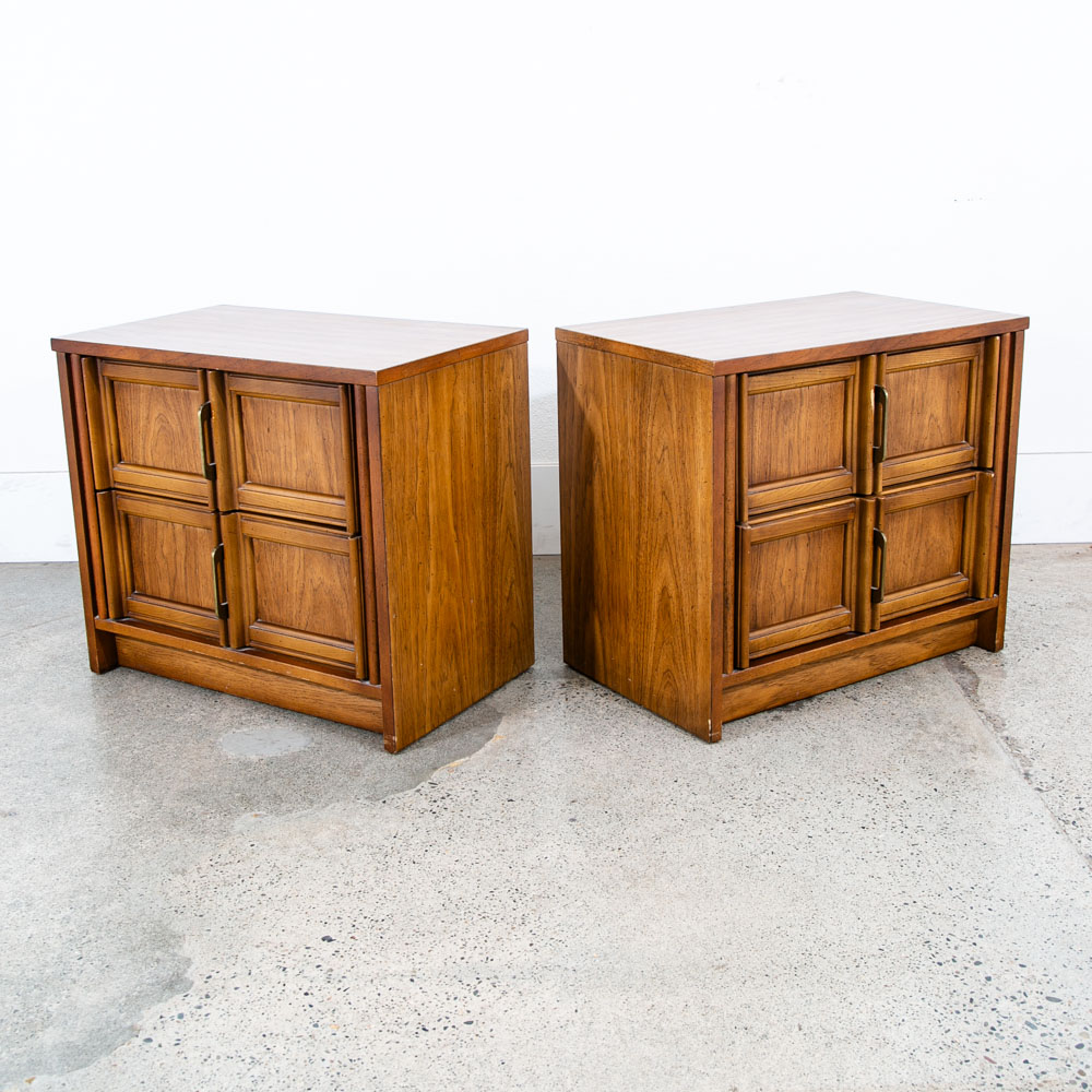Mid Century Modern Nightstands End Table Set Side Bassett Brass 2 Drawers Mcm