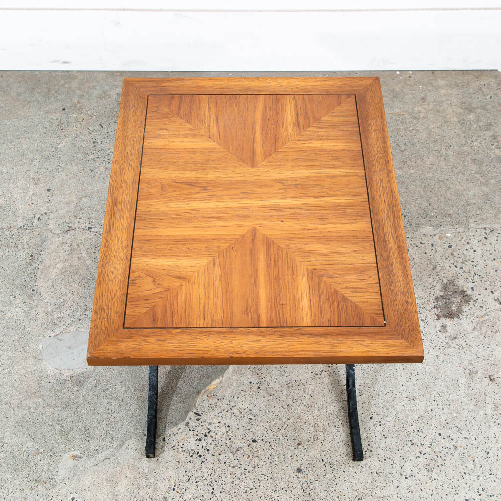 Mid Century Modern End Table Side Oak Wood Iron Metal X Base Drexel Cocktail Low - Image 5