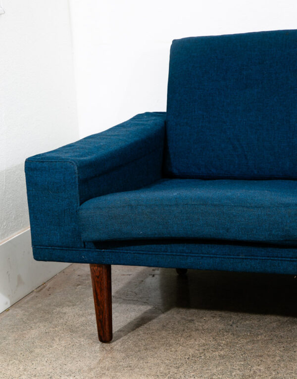 Mid Century Danish Modern Sofa Couch Solid Rosewood 4 Seater Navy Blue Vintage - Image 7