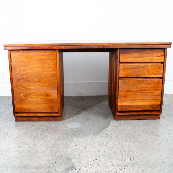 Mid Century Modern Desk Solid Walnut Executive Office Custom 3 Drawer Floating - Image 2