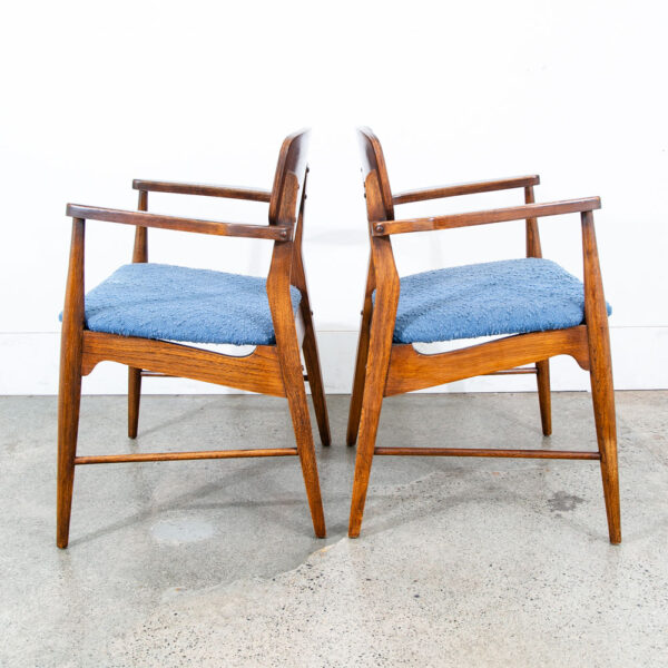 Mid Century Modern Dining Chairs 4 Blue Walnut Vintage American Armchair Captain - Image 4