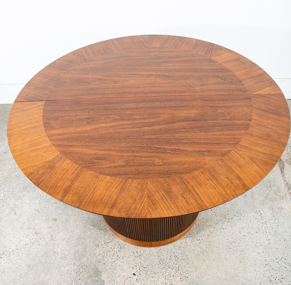 Mid Century Modern Dining Table Pedestal Walnut Round Restored Circular Mcm