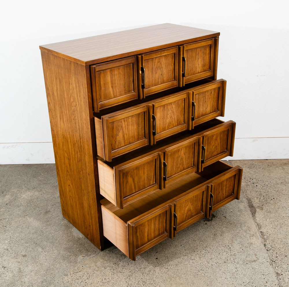 Mid Century Modern Highboy Dresser Bassett furniture 4 Drawer Chest Brass Mcm - Image 3