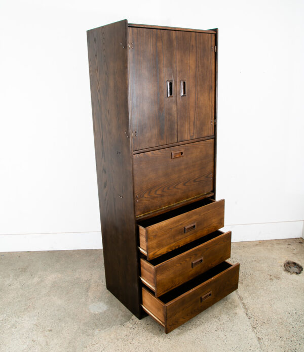 Mid Century Danish Modern Bookshelf Cabinet Oak Doors Drop Down Desk Compact Mcm - Image 5