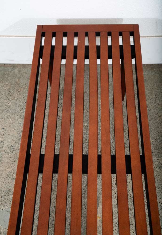 Mid Century Modern Slat Bench Coffee Table American Vintage Brown Wood Restored - Image 6