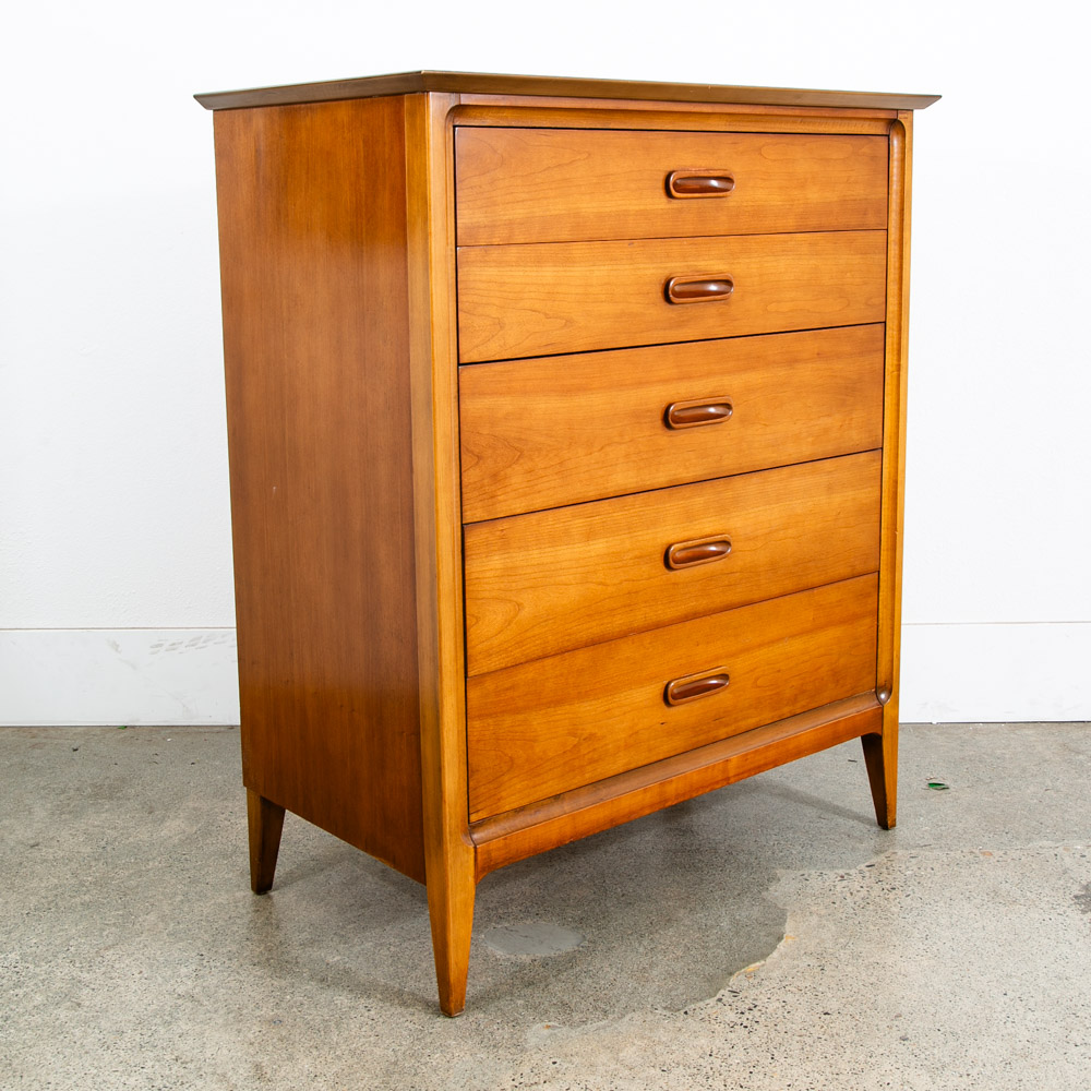 Mid Century Modern Highboy Dresser Dixie 5 Drawer Vintage Walnut Danish Drexel