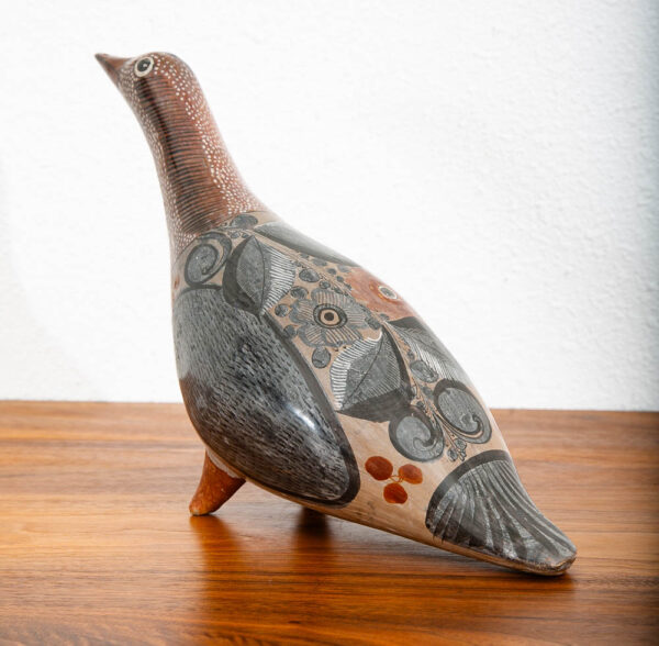 Mid Century Modern Mexican Pottery Bird Ceramic Figurine Sculpture Tonala Floral - Image 5